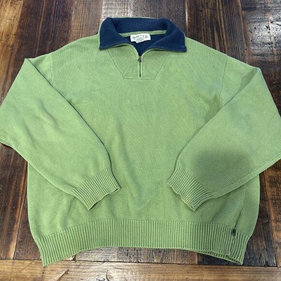 Orvis 1/4 Zip Sweatshirt Mens XL Green Sweater Mock Neck Cotton Pullover - Picture 1 of 4